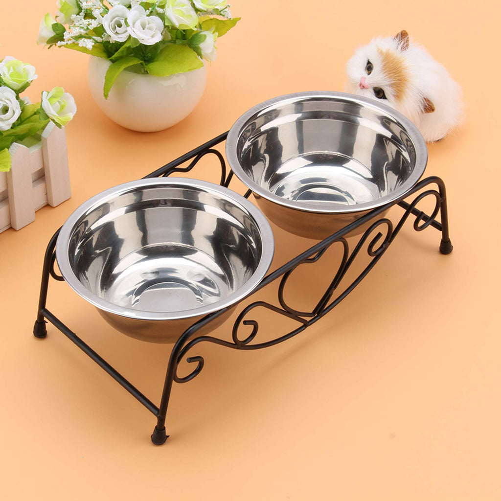 Double Stainless Steel Elevated Dog Bowls with Iron Stand D88638