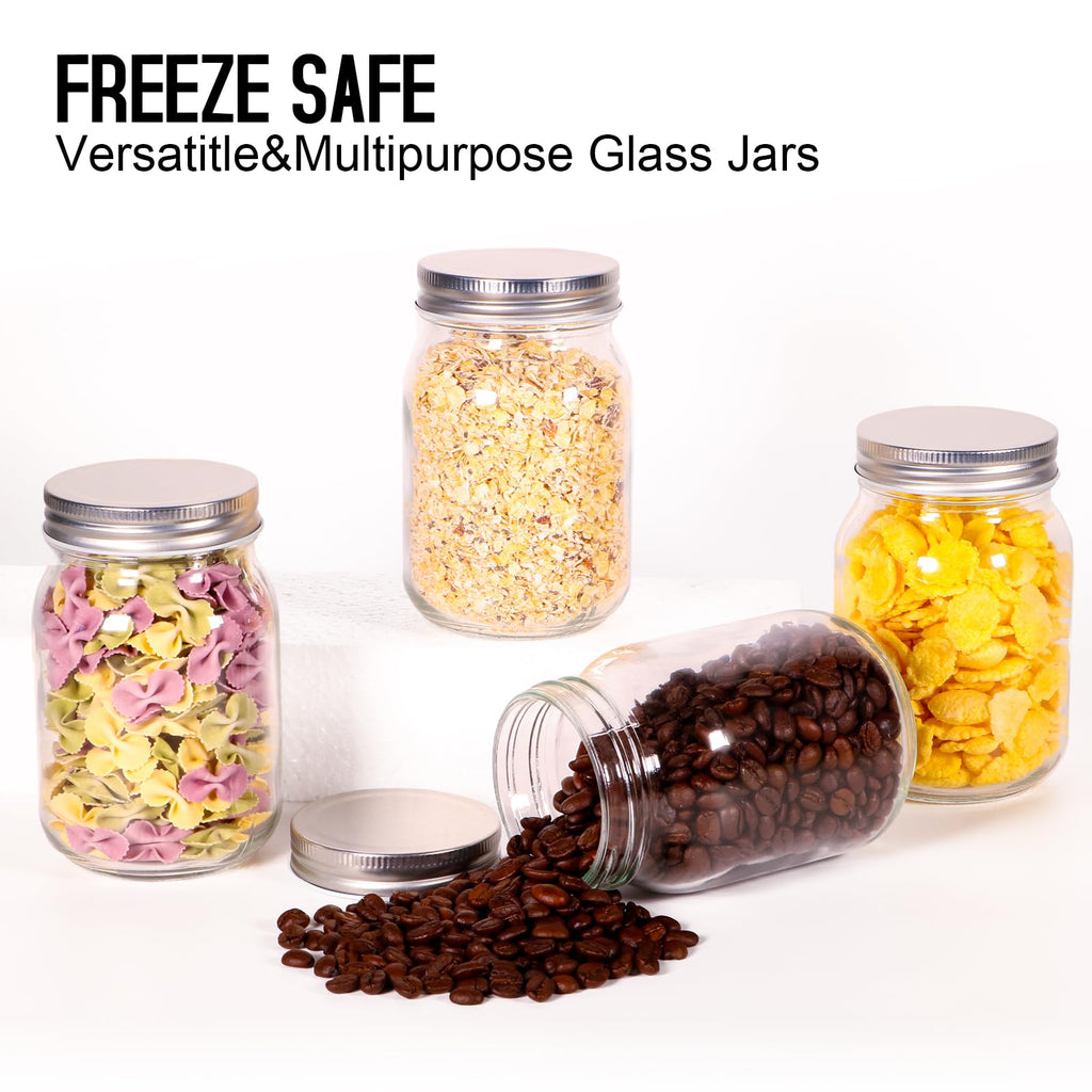 16oz Regular Mouth Glass Mason Jars with Airtight Lids, 4 Pack X93716