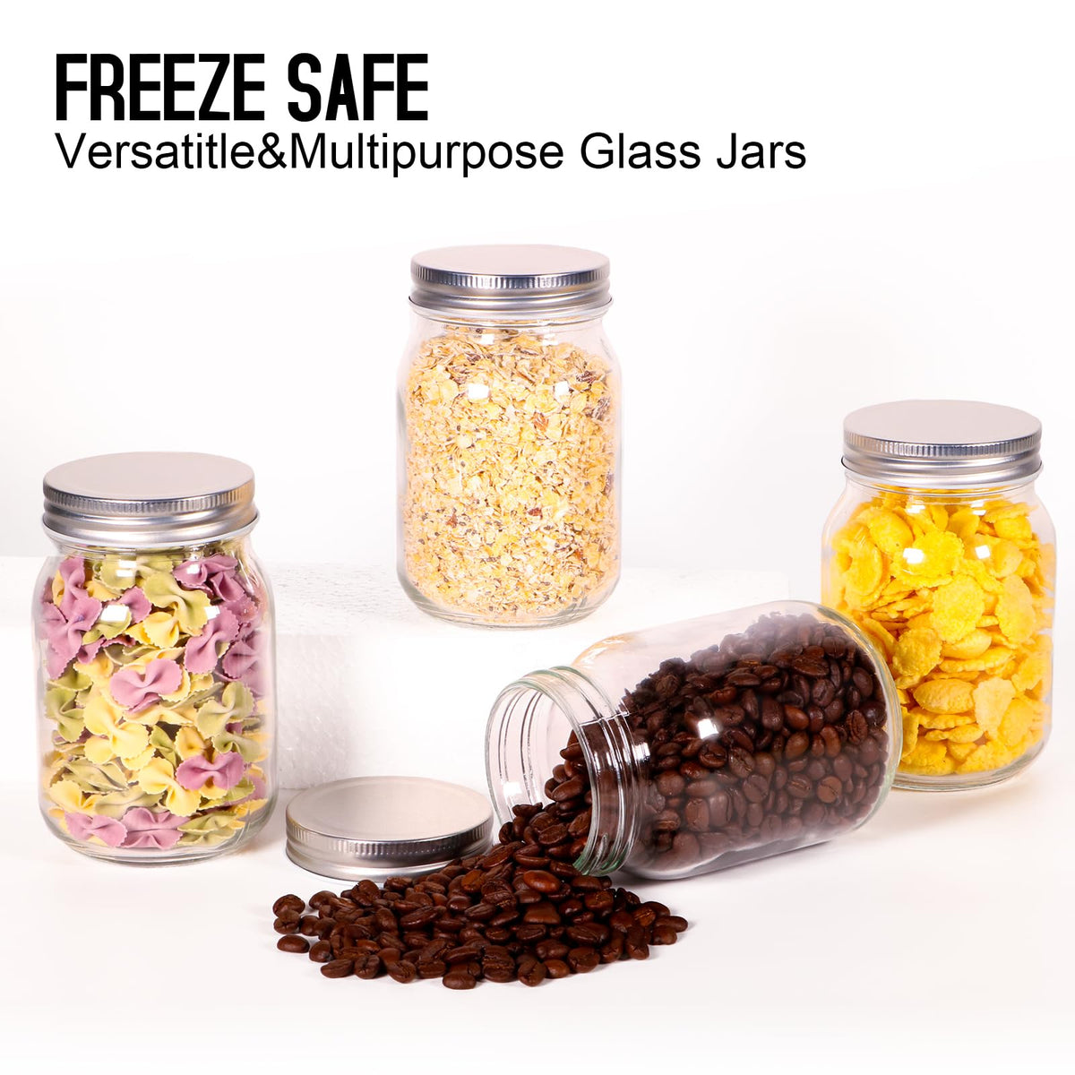 16oz Regular Mouth Glass Mason Jars with Airtight Lids, 4 Pack X93716