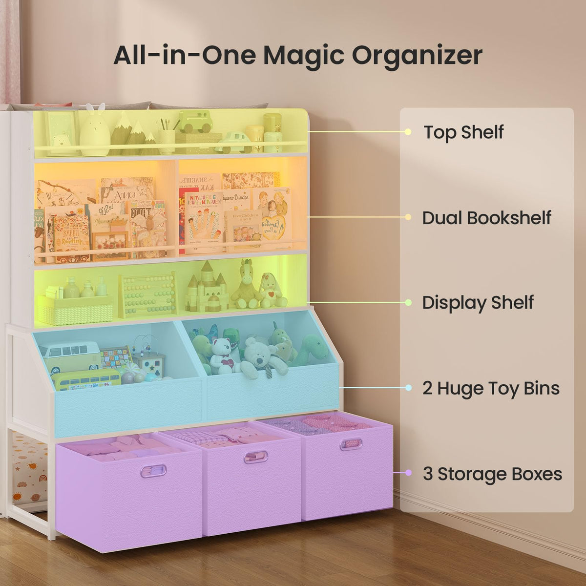 Twin Over Twin Bunk Bed with Bookshelf and Drawers D510466