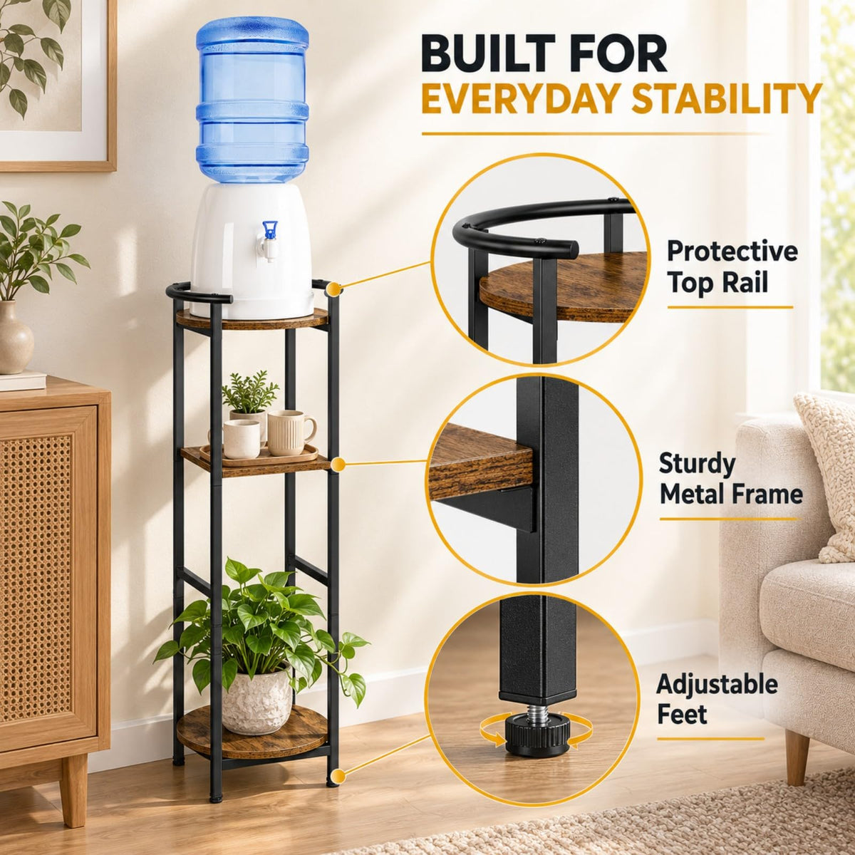 Wood 5 Gallon Water Dispenser Stand with Storage Shelf A15742