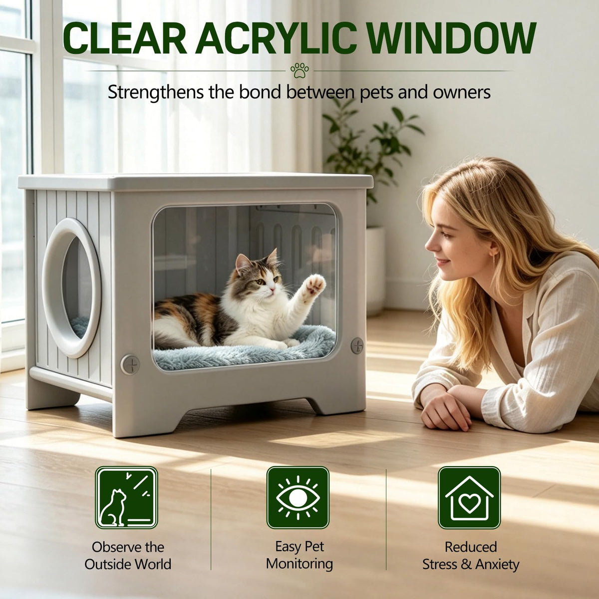 Weatherproof Stackable Outdoor Cat House with Clear Window T470