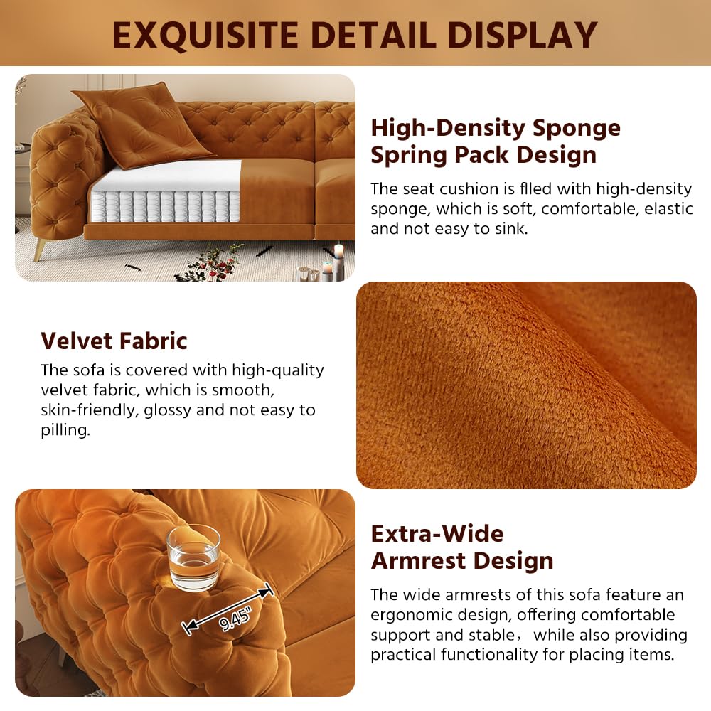 Orange Velvet 3 in 1 Convertible Sleeper Sofa H438361