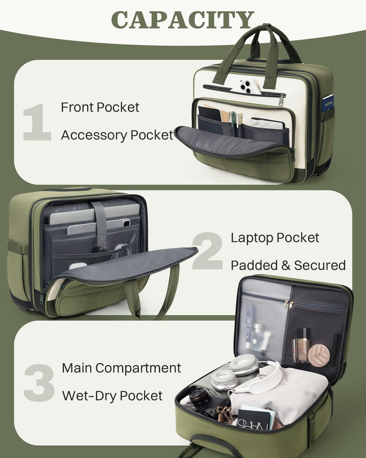 Rolling Puffer Laptop Bag, 16 Inch Water Resistant Carry On Luggage with Wheels, Green T79679