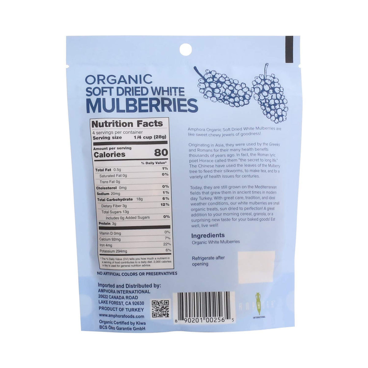 Organic Soft Dried White Mulberries 4 Ounce W465357