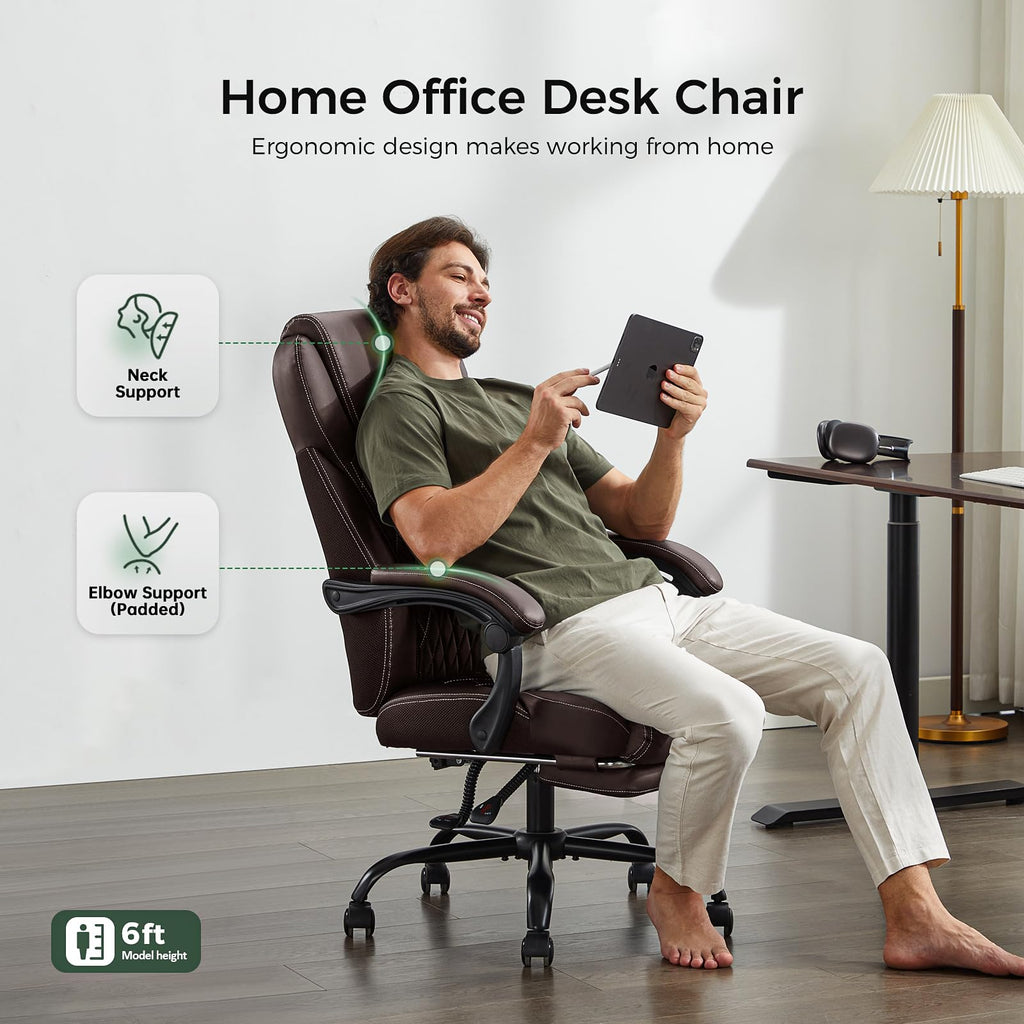 Big and Tall Office Chair with Footrest, Lumbar Support, Brown G99780