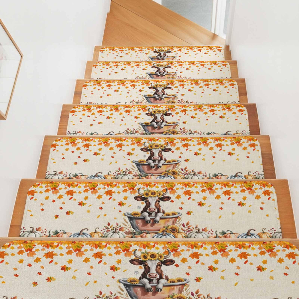 Fall Pumpkin Maple Leaves Non Slip Carpet Stair Treads 4 Pack 8"x30" K8571