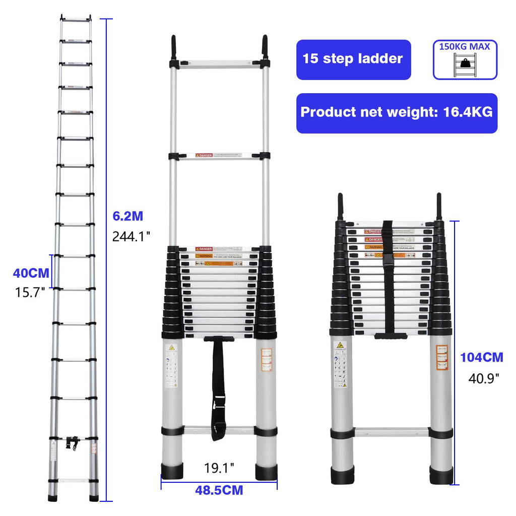 20FT Aluminum Telescoping Ladder with Roof Hooks, 330lbs Capacity C534