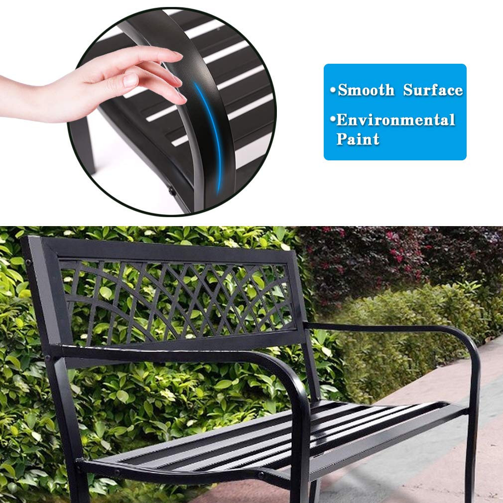 Black Metal Garden Bench with Plastic Backrest and Armrests H8022