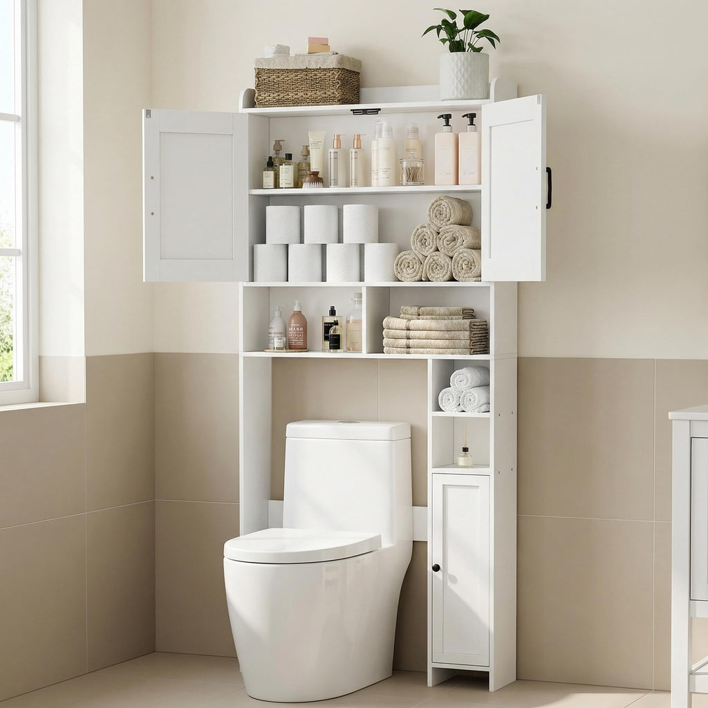 Wooden Over The Toilet Storage Cabinet with Barn Door R9621