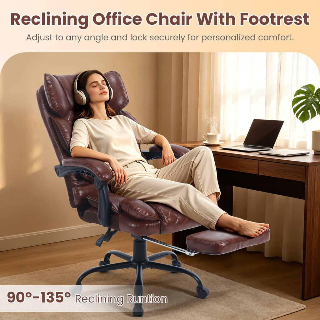 Brown Reclining Ergonomic Office Chair with Footrest J28744