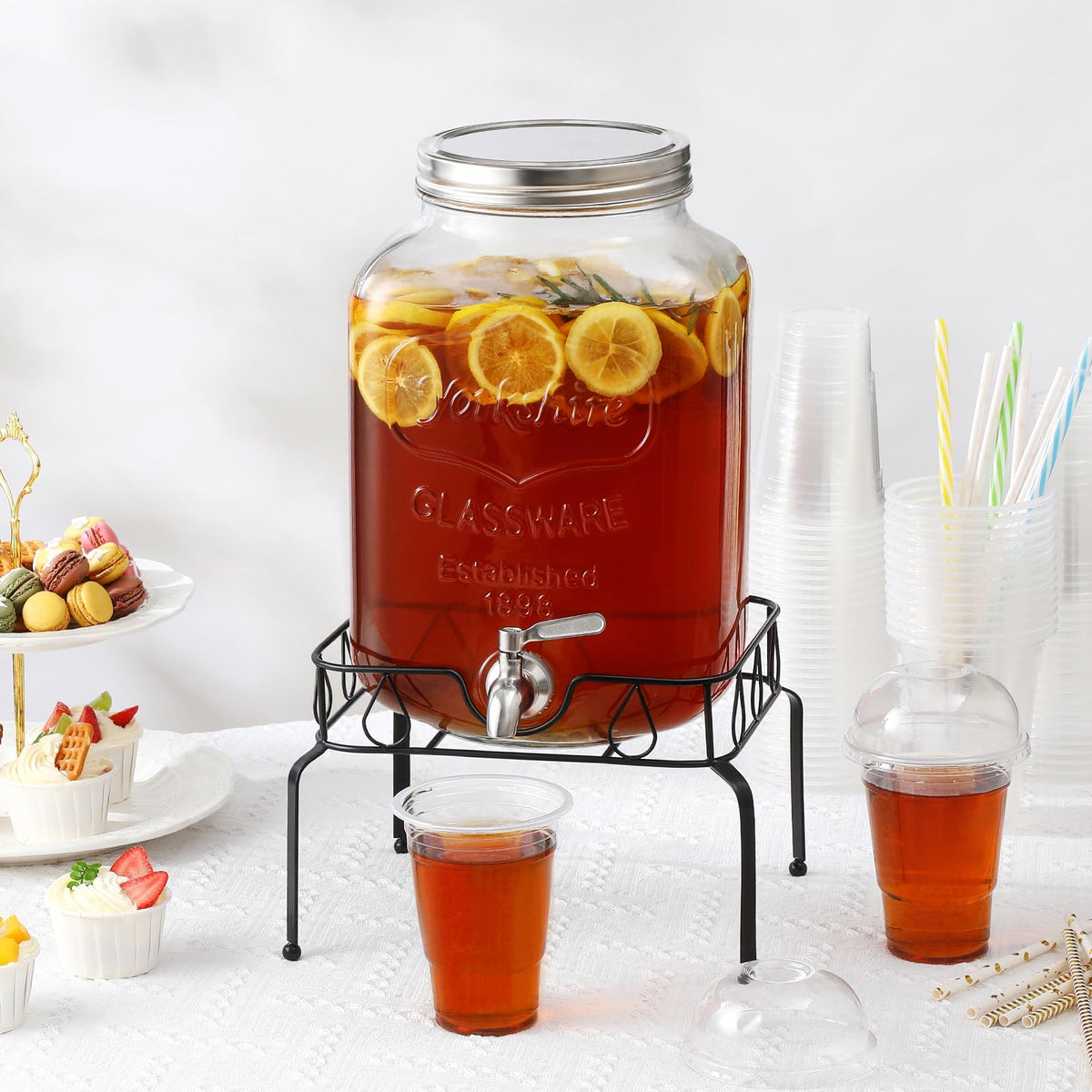 2 Gallon Glass Beverage Dispenser with Stand and Lid C78420