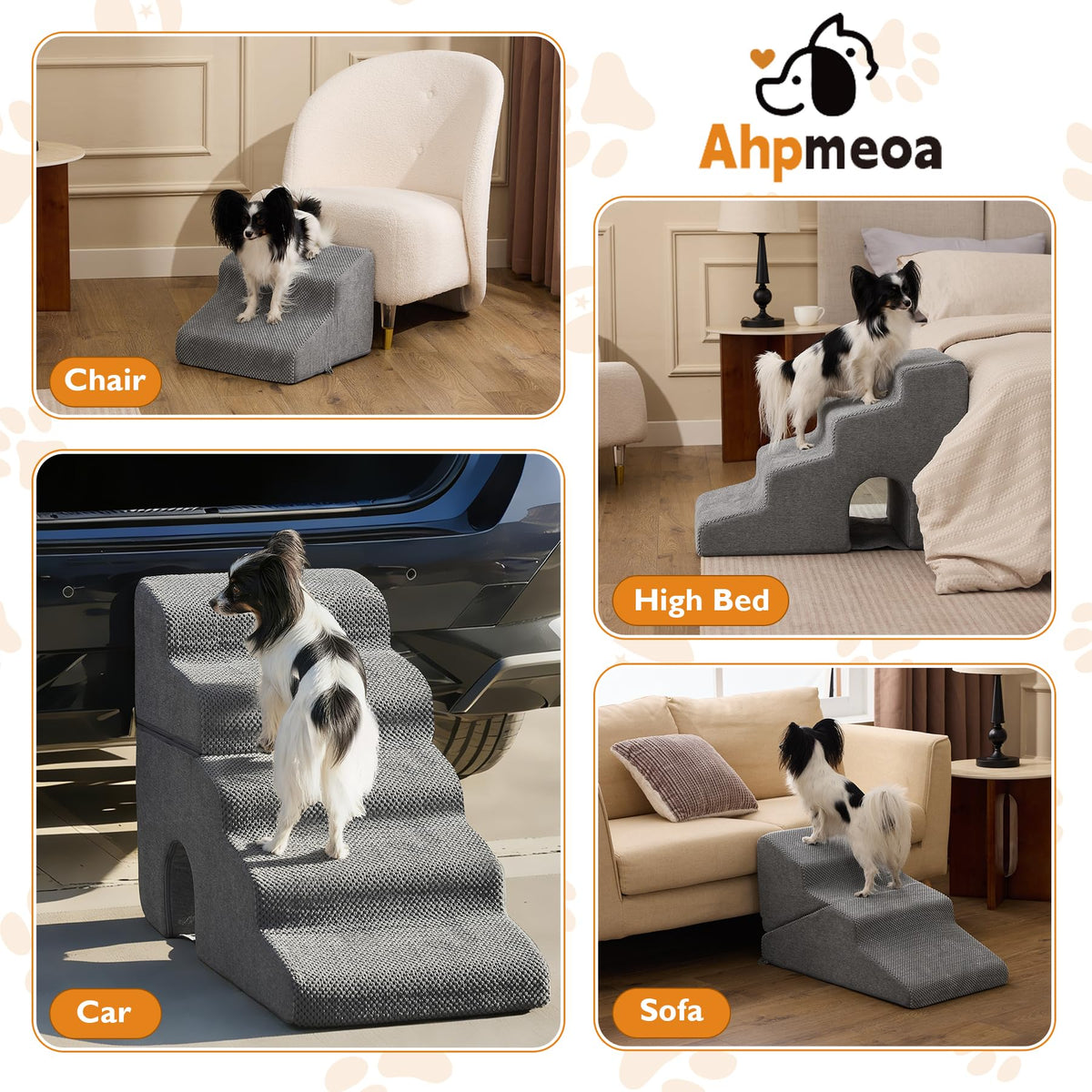 Grey 5-Step Dog Stairs W363917