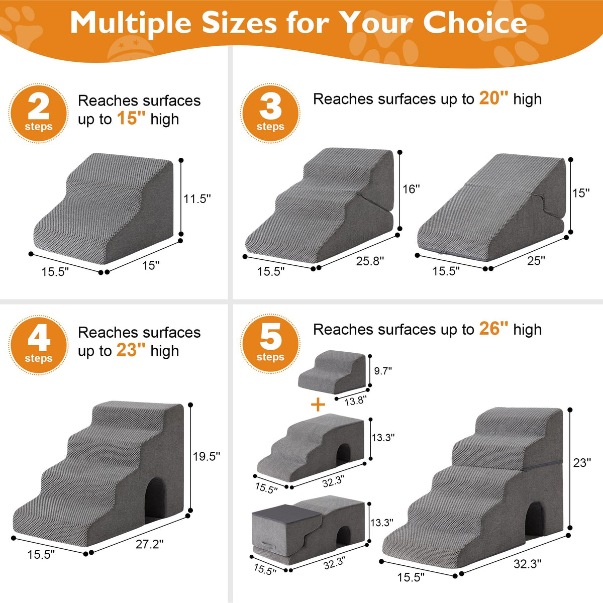 Grey 5-Step Dog Stairs W363917