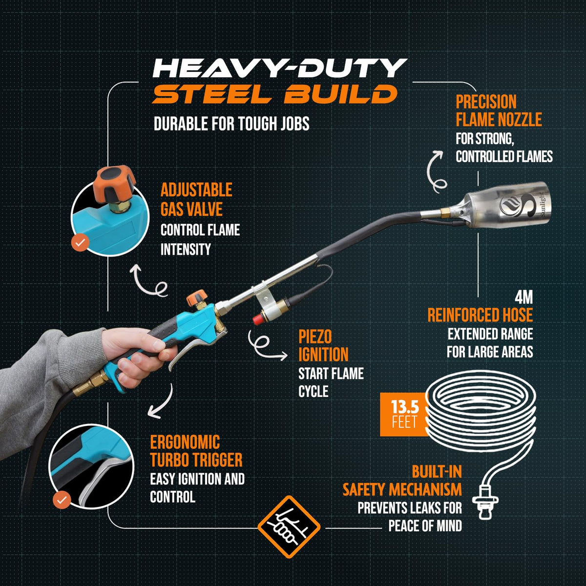 Propane Torch Weed Burner with 13 ft Hose, Adjustable 2,200,000 BTU Self Igniting A830360