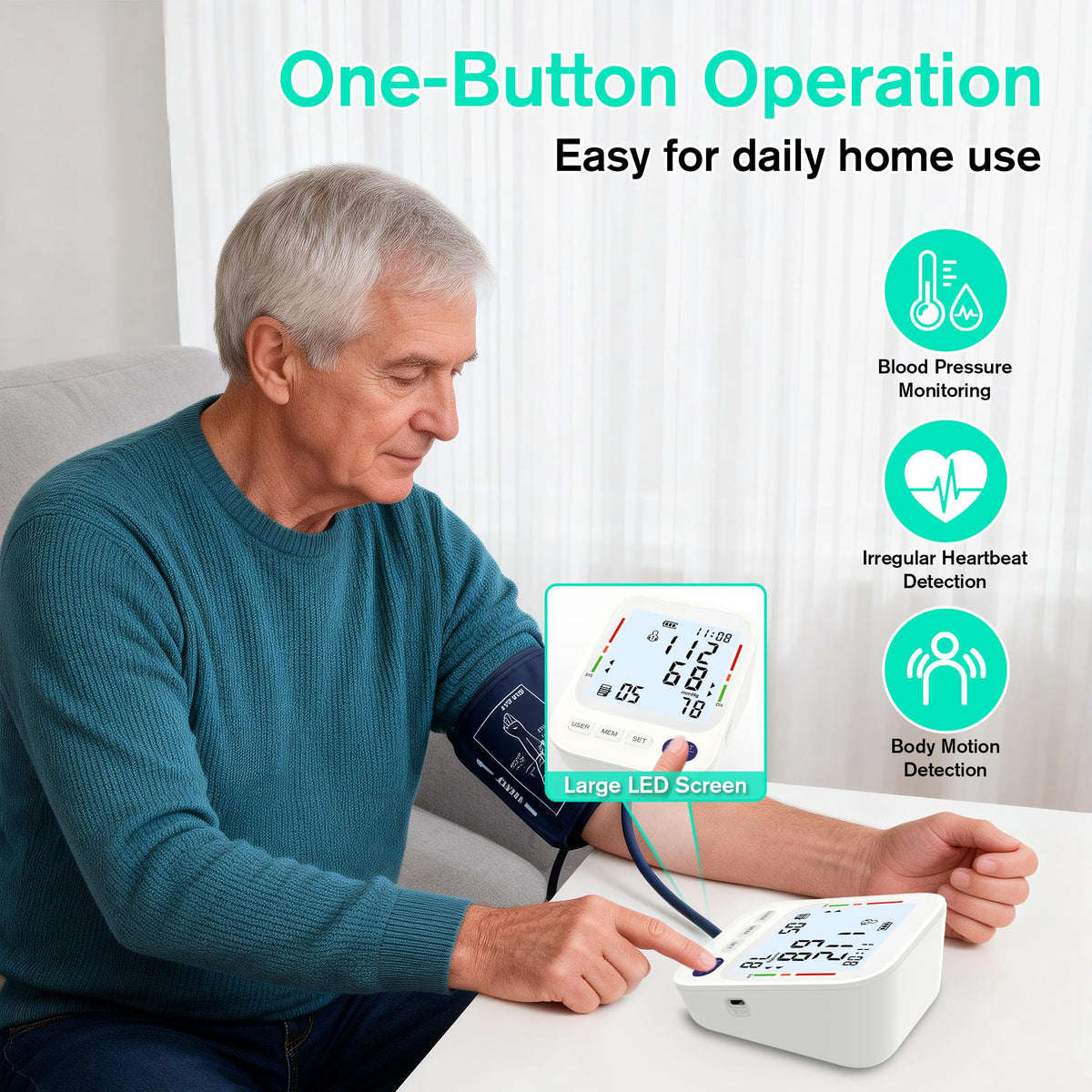 Upper Arm Blood Pressure Monitor with Large LCD Display and Wide Cuff L411419
