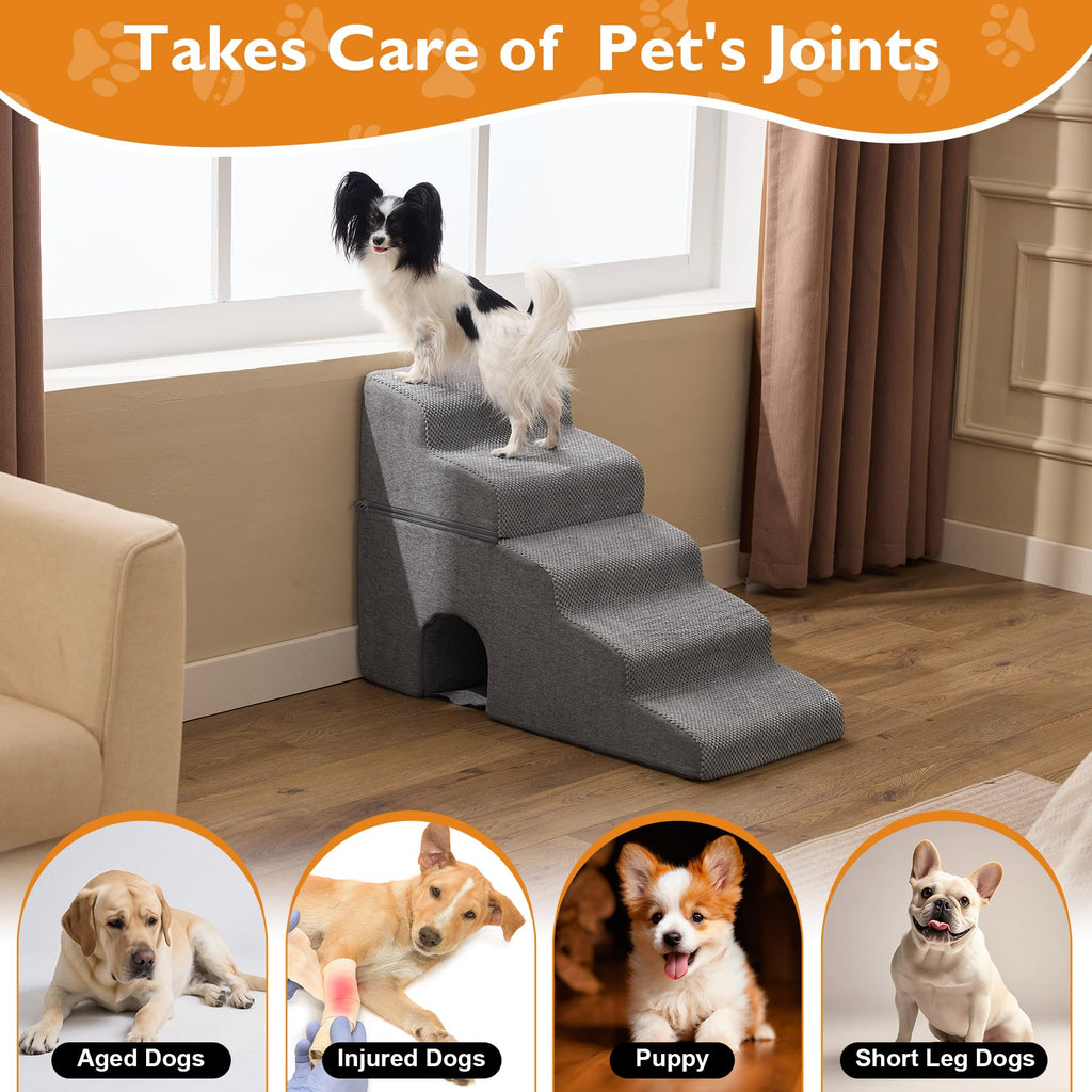 Grey 5-Step Dog Stairs W363917