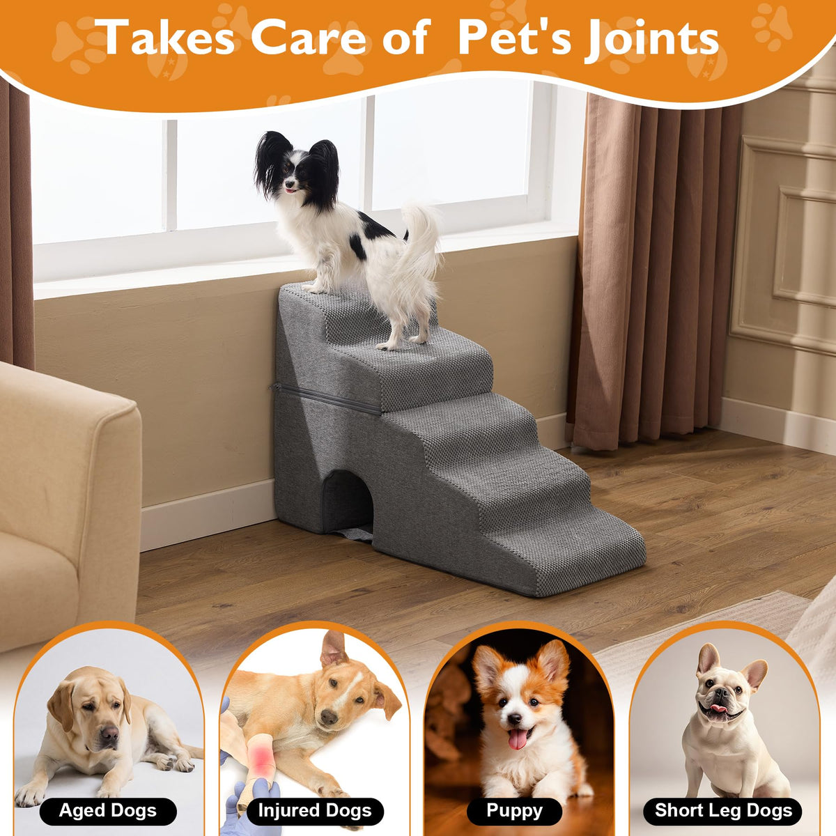 Grey 5-Step Dog Stairs W363917