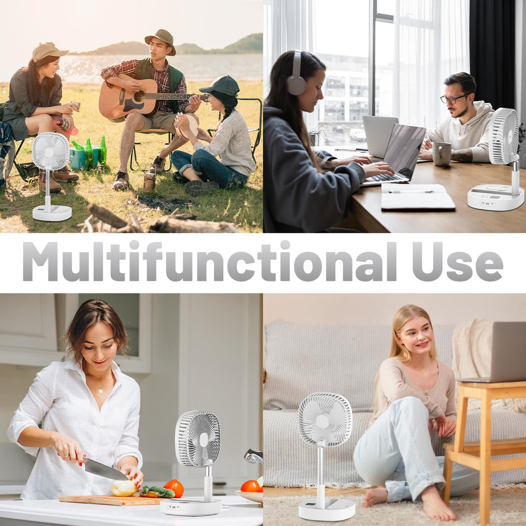 Portable Oscillating Pedestal Fan, 4 Speed 7200Mah Rechargeable Gray E2665