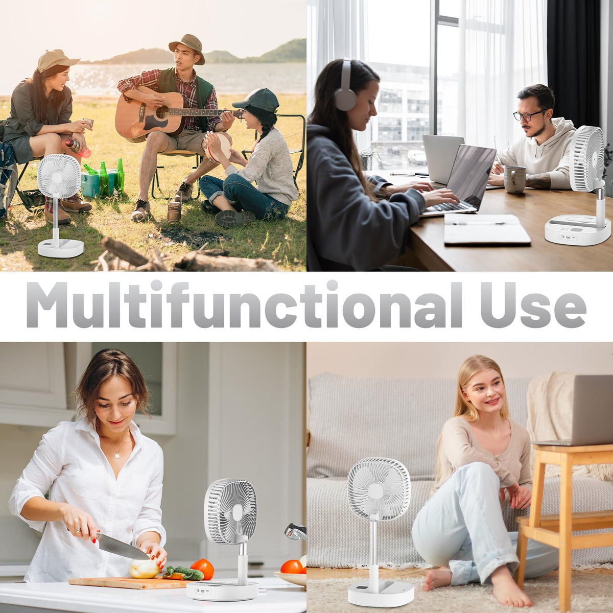 Portable Oscillating Pedestal Fan, 4 Speed 7200Mah Rechargeable Gray E2665