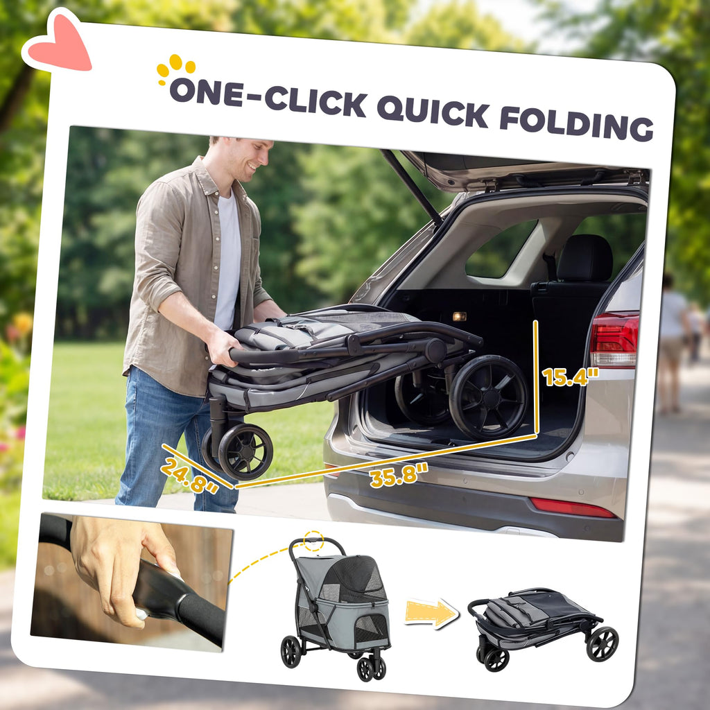 3 Wheel Pet Stroller up to 44 lbs Gray E854