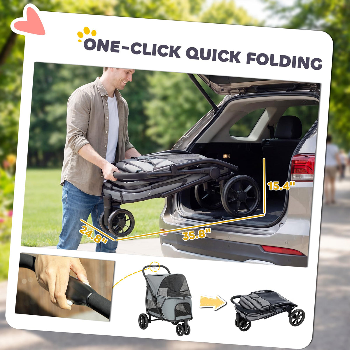 3 Wheel Pet Stroller up to 44 lbs Gray E854