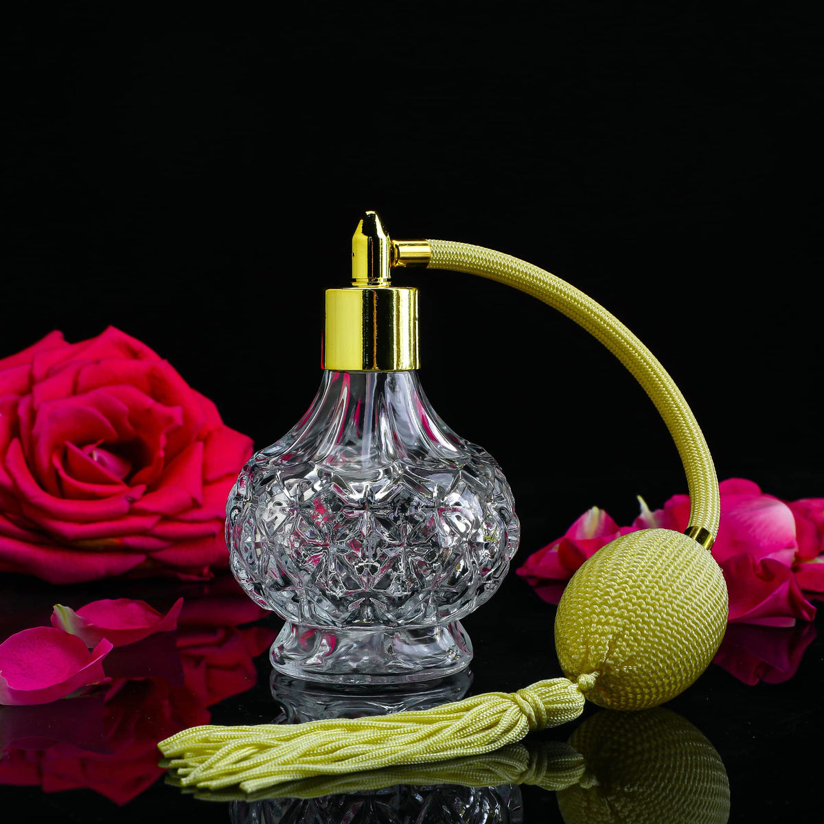 Clear Checked Carved Glass Refillable Perfume Bottle with Spray Atomizer, Pack of 2 V573