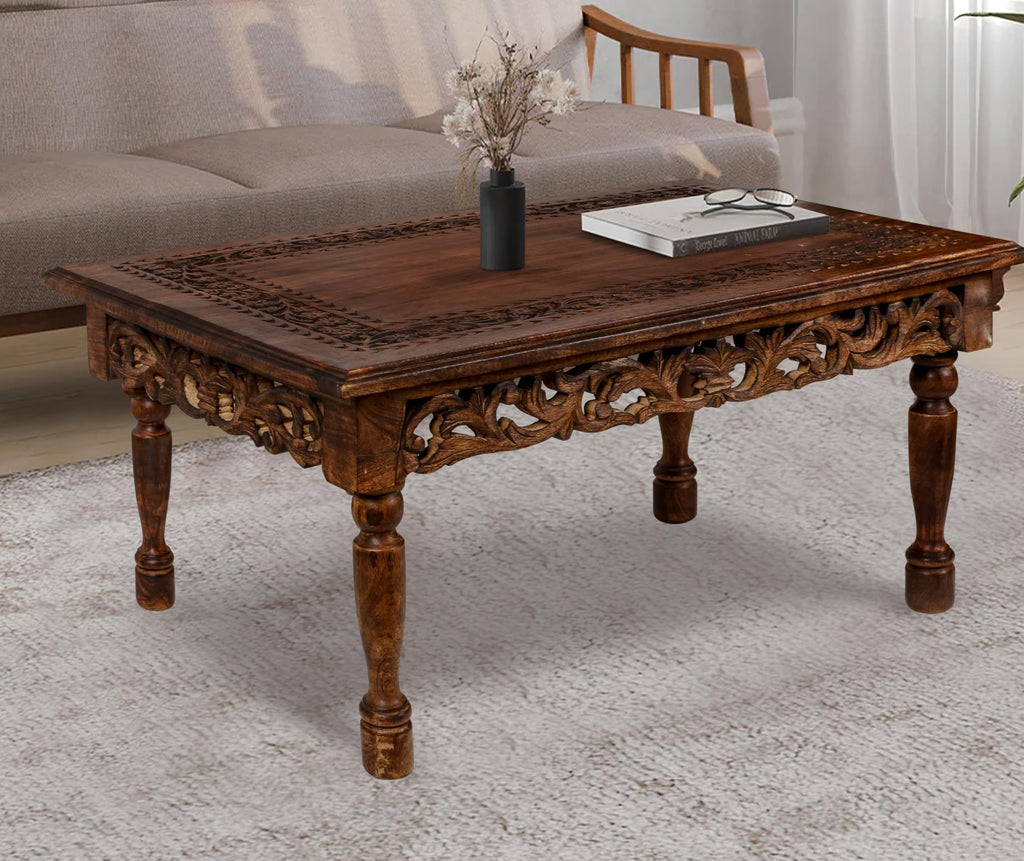 Farmhouse Coffee Table 36x24x18 Jali Carved Wood M1366