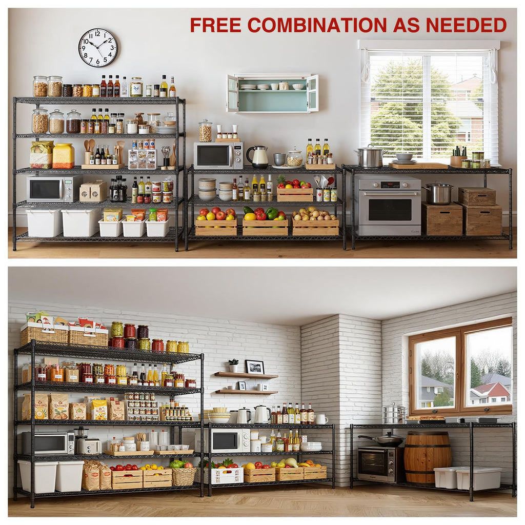 60”W 5 Tier Heavy Duty Metal Wire Shelving with Wheels U98846