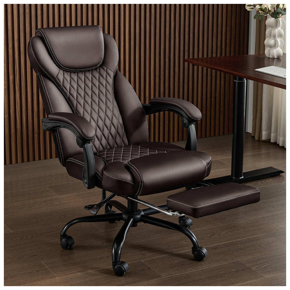 Big and Tall Office Chair with Footrest, Lumbar Support, Brown G99780