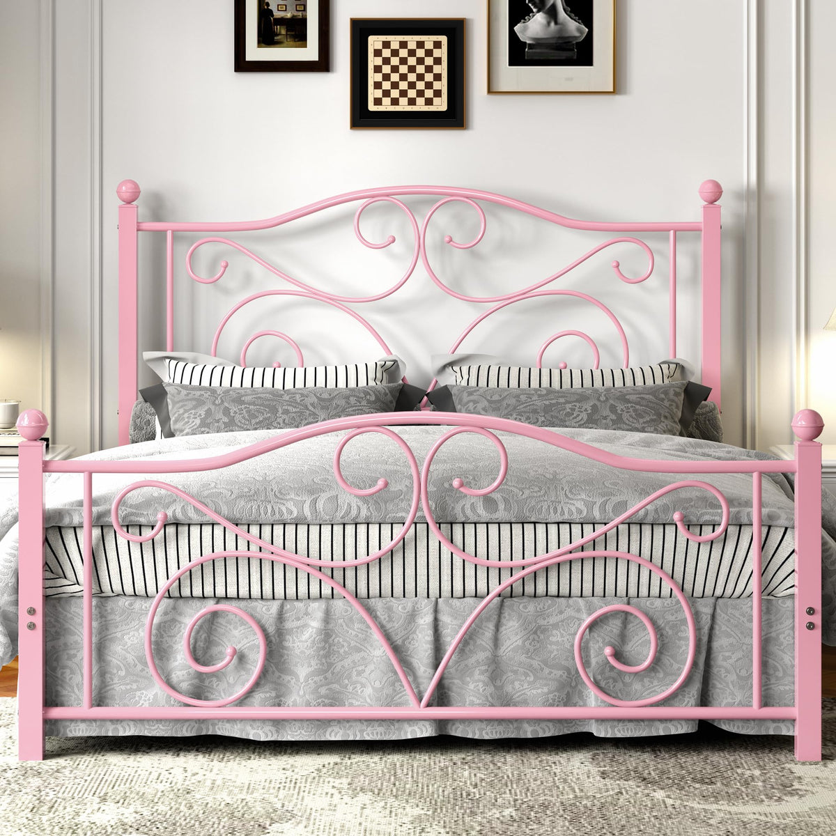 Full Size Metal Bed Frame with Headboard and Footboard C626