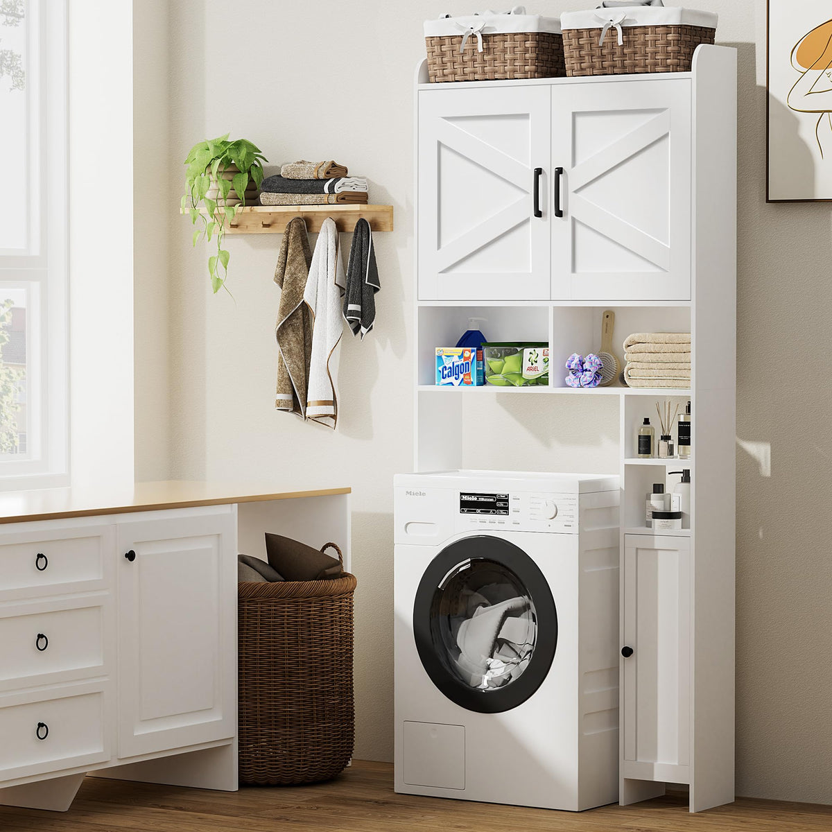 Wooden Over The Toilet Storage Cabinet with Barn Door R9621