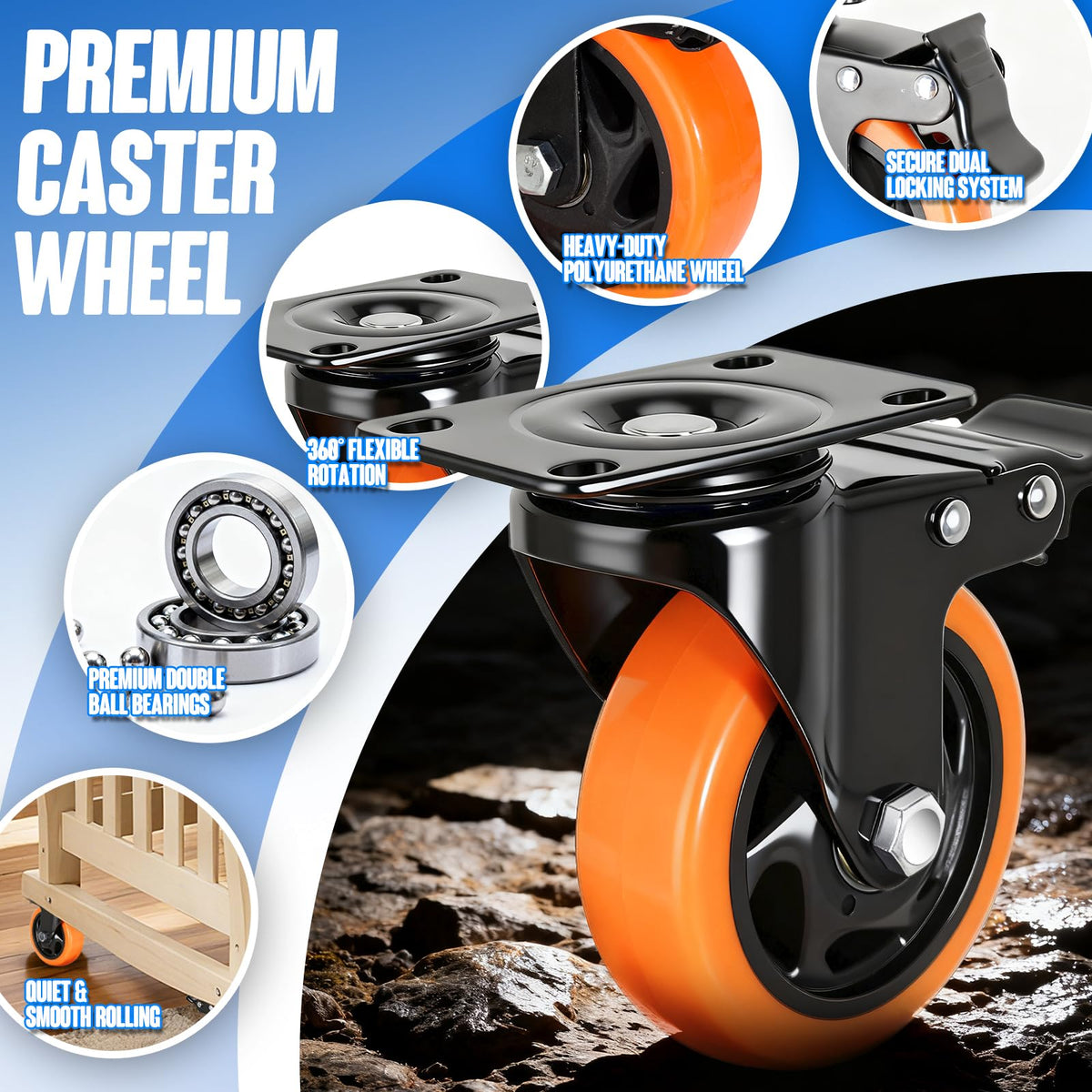 4 Inch Dual Locking Swivel Caster Set of 4 W174942