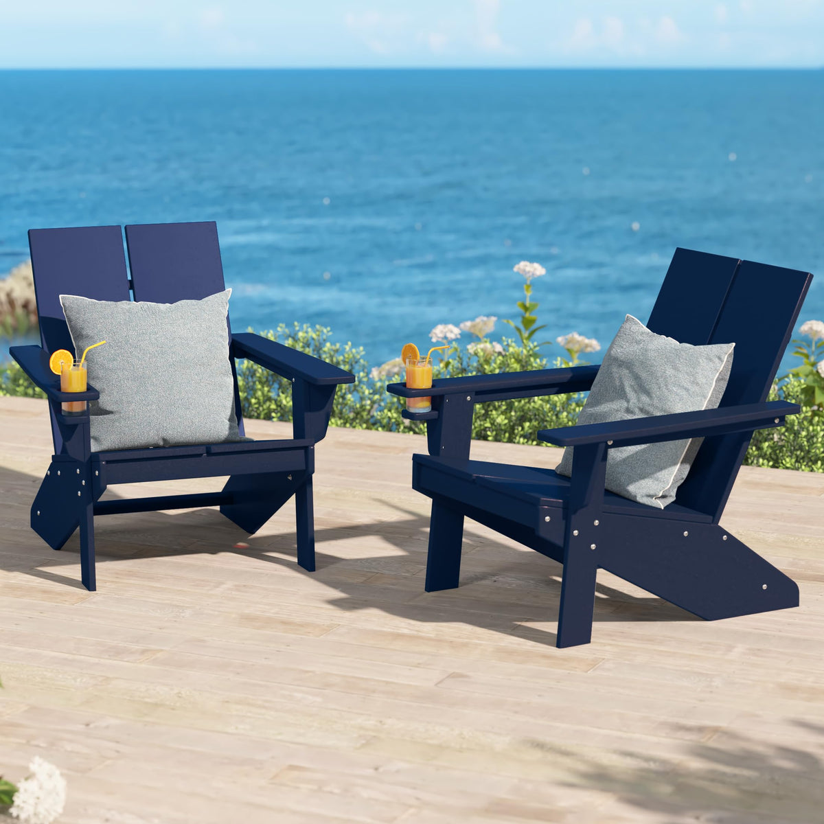 Navy Blue HDPE Outdoor Chair Set of 2 F66922