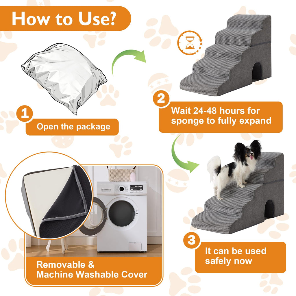 Grey 5-Step Dog Stairs W363917