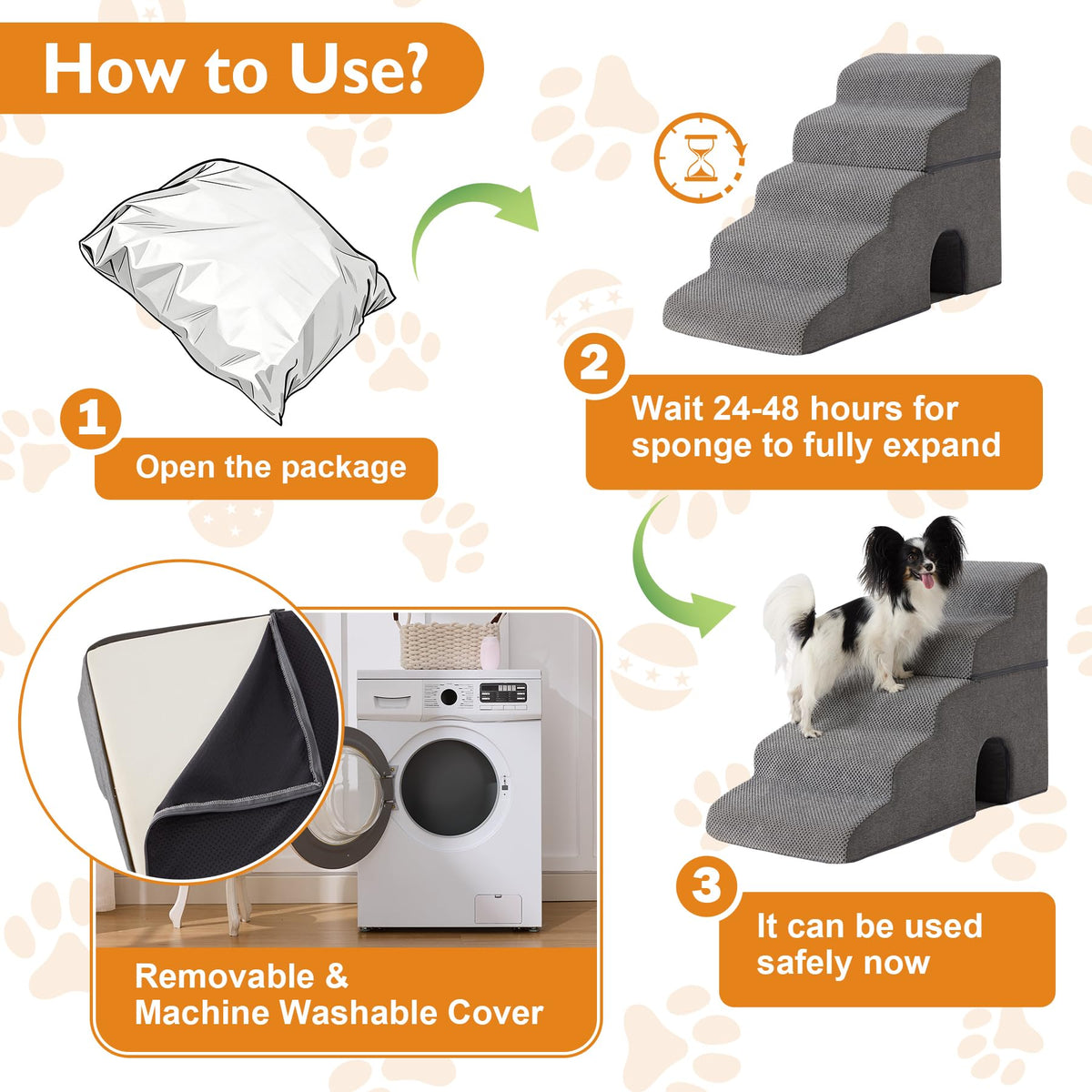 Grey 5-Step Dog Stairs W363917