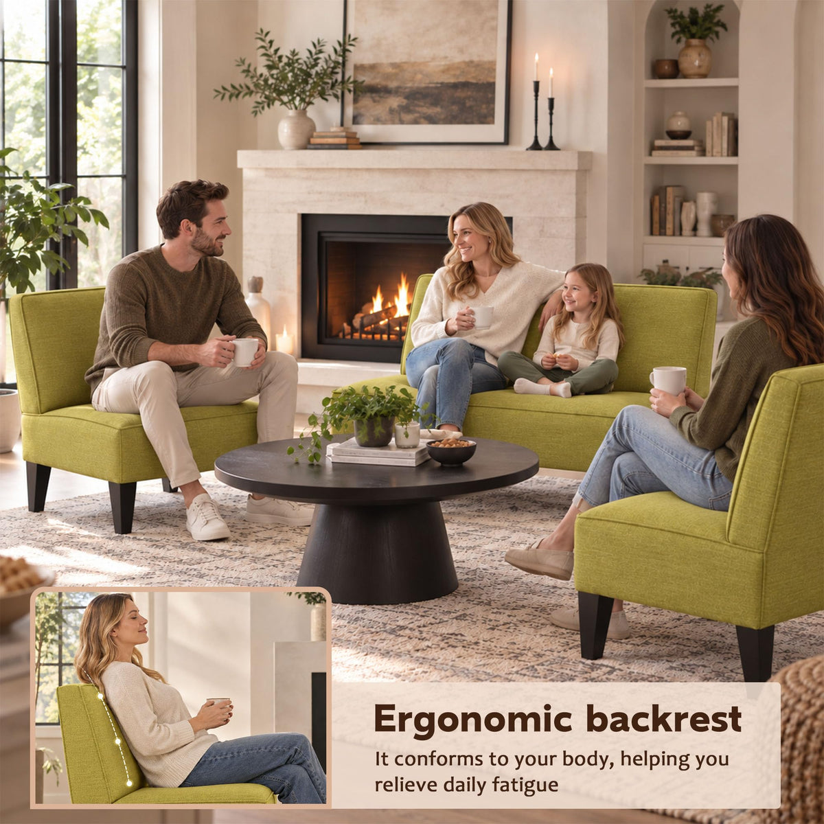 Green Upholstered Accent Chair Set of 2 C769