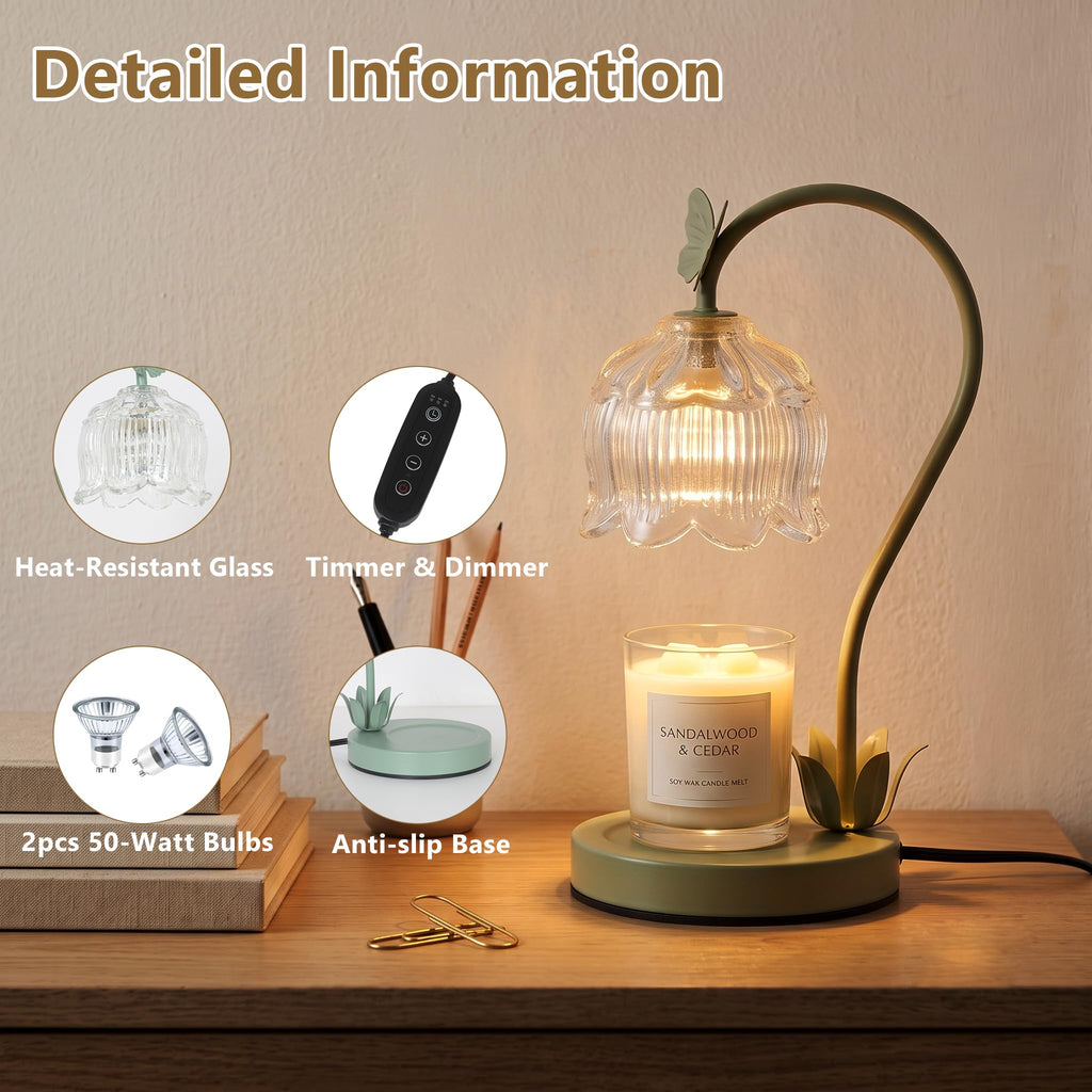 Green Flower Candle Warmer Lamp with Dimmer H362736