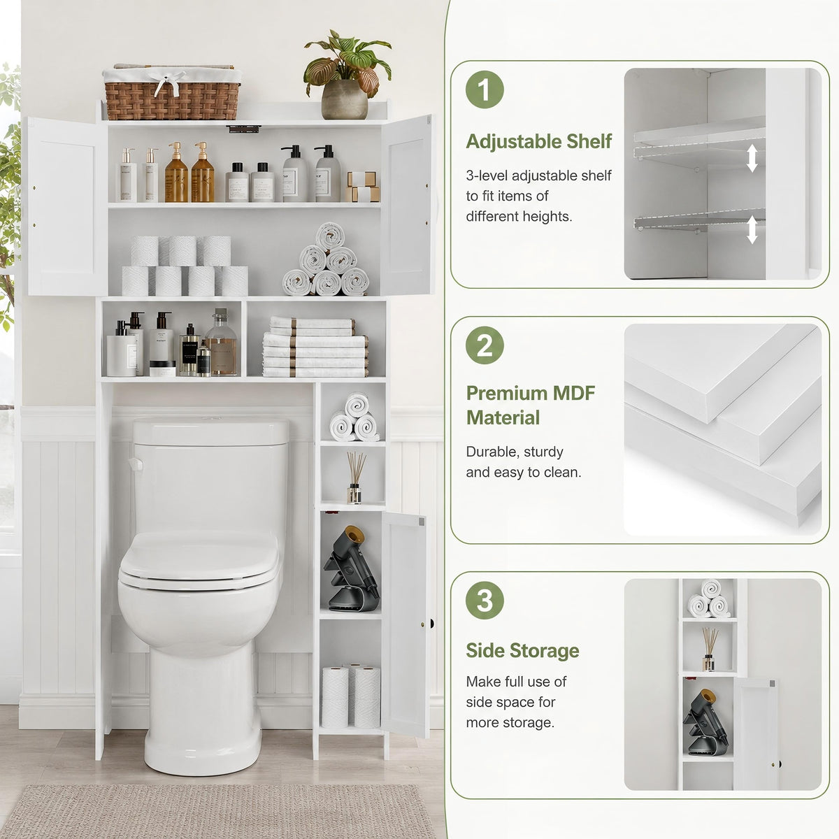 Wooden Over The Toilet Storage Cabinet with Barn Door R9621