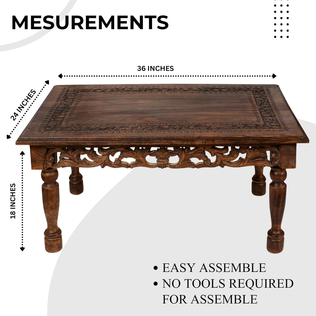 Farmhouse Coffee Table 36x24x18 Jali Carved Wood M1366