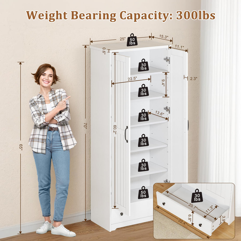 70" Tall Wood Storage Cabinet with 6 Adjustable Shelves P21983