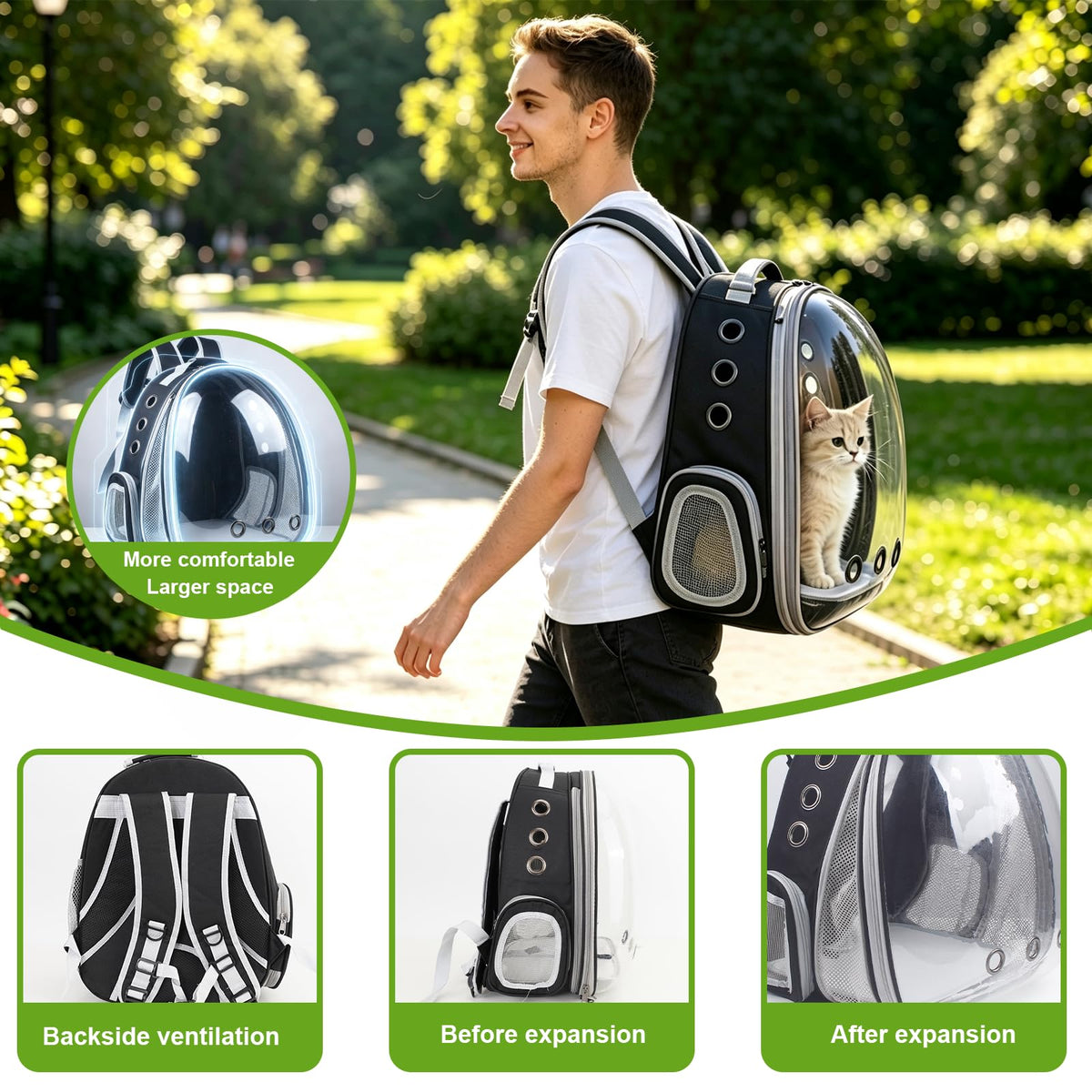 Expandable Pet Backpack Cats Dogs Carrier Bag Y9245