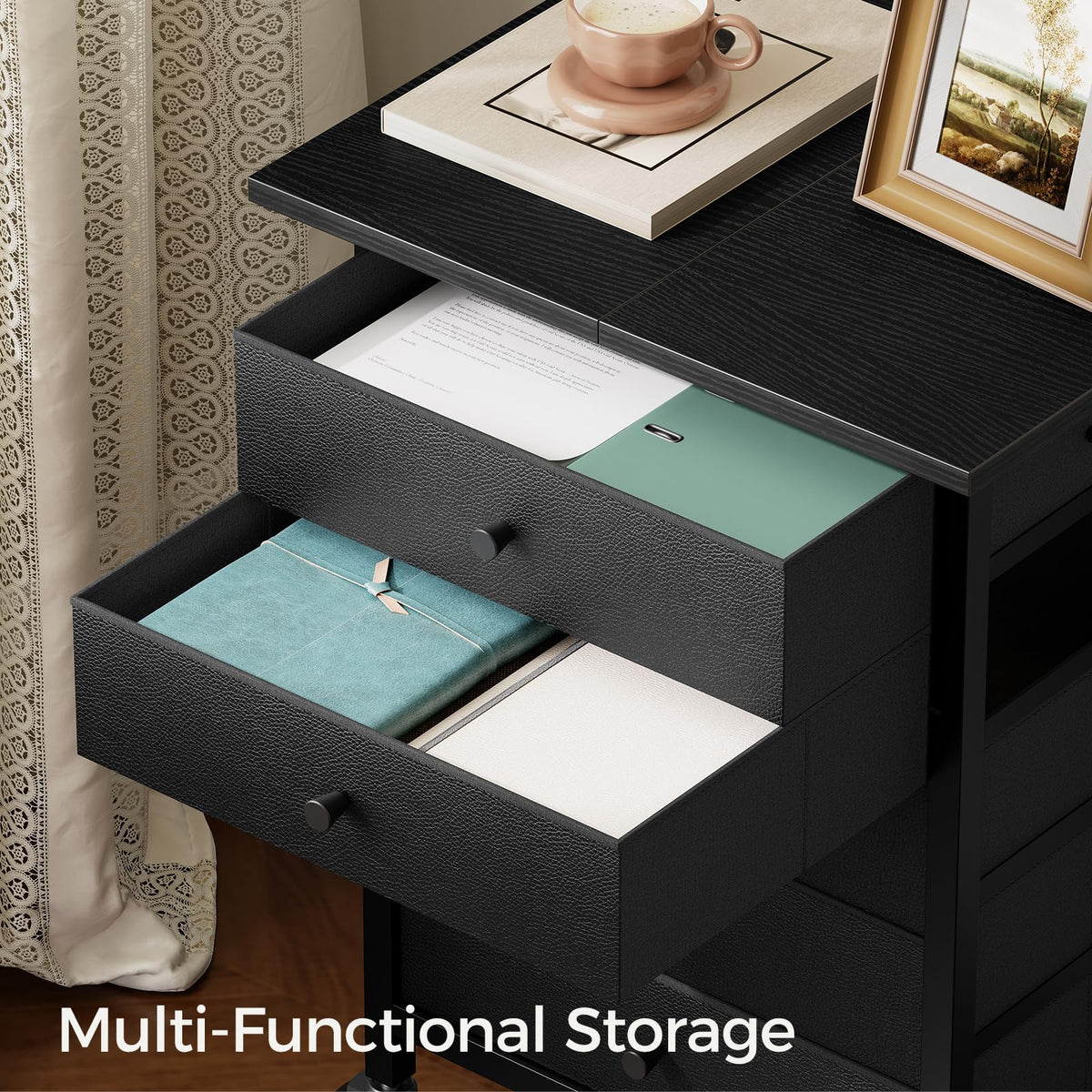 Black 5 Drawer Rolling File Cabinet with Wheels G80497