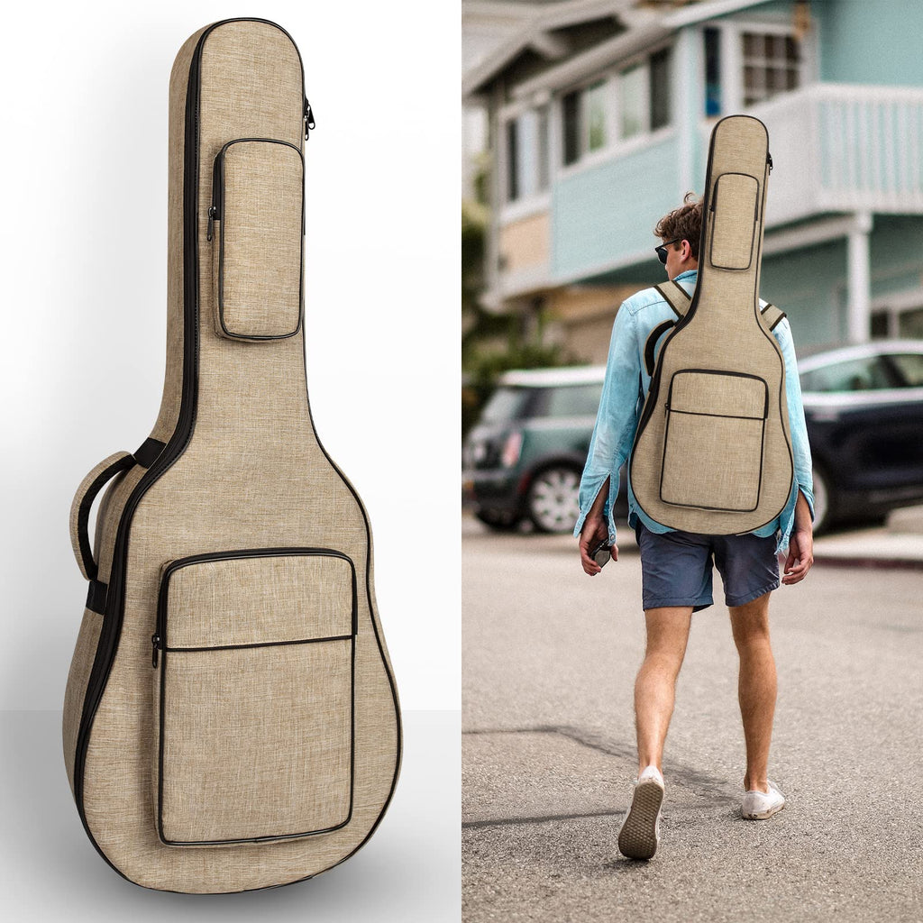 Khaki Acoustic Guitar Bag with Waterproof Padding and Shoulder Strap B788