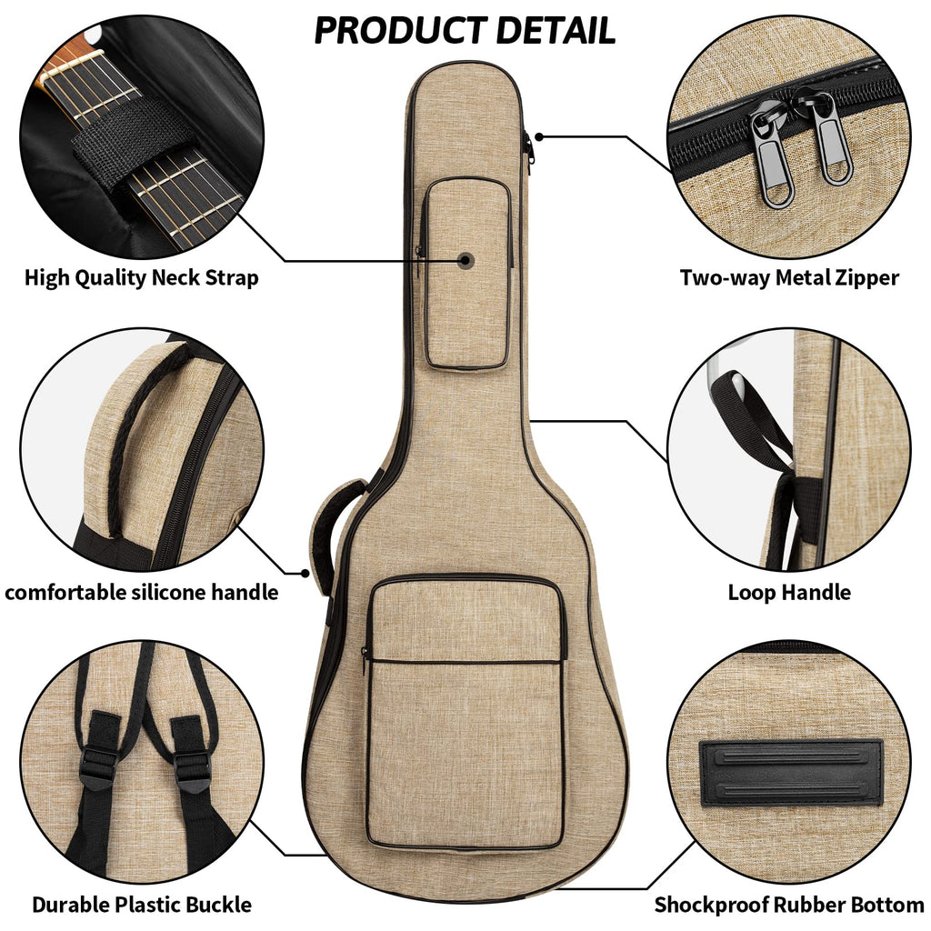 Khaki Acoustic Guitar Bag with Waterproof Padding and Shoulder Strap B788