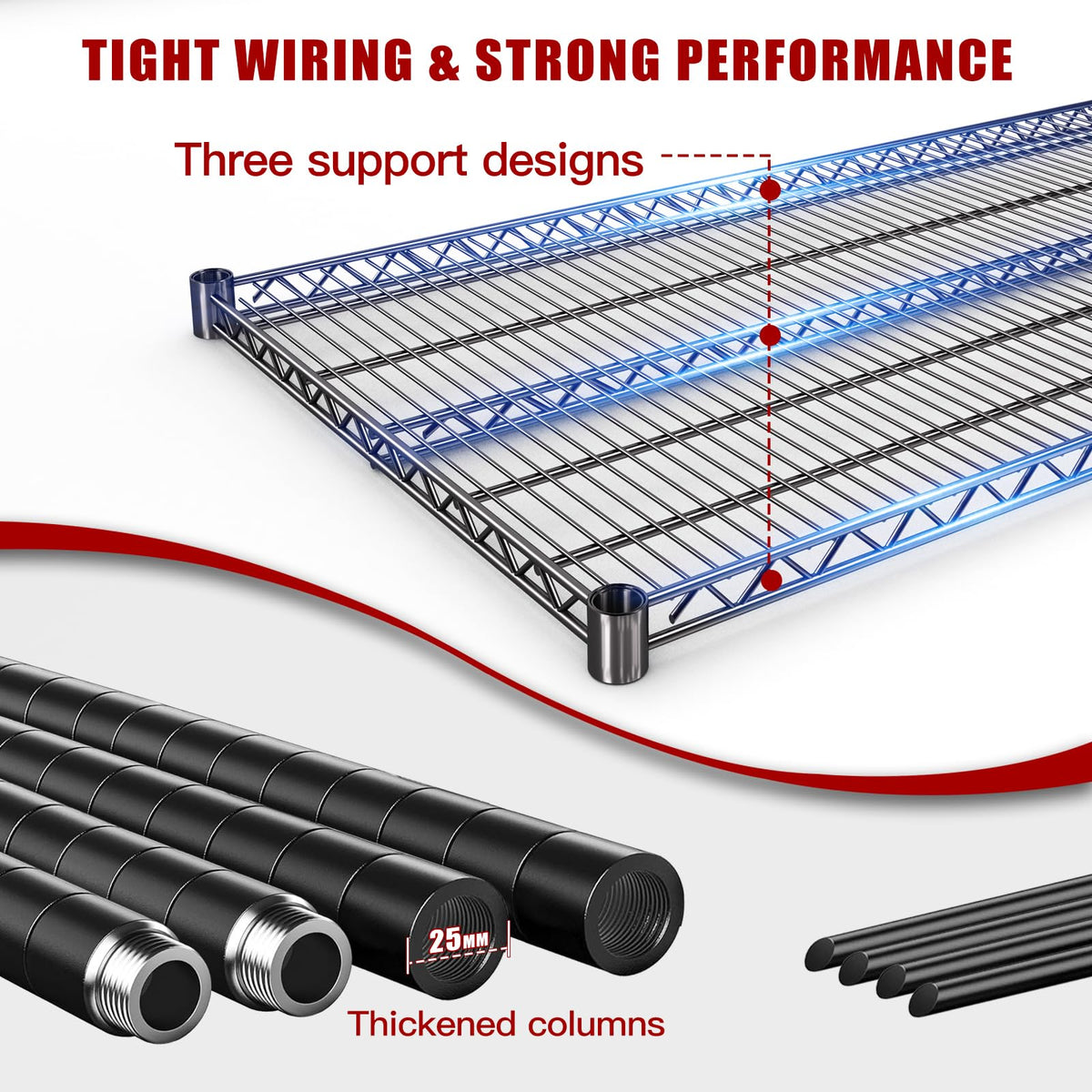60”W 5 Tier Heavy Duty Metal Wire Shelving with Wheels U98846