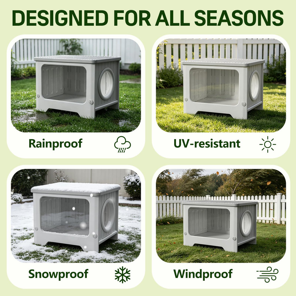 Weatherproof Stackable Outdoor Cat House with Clear Window T470