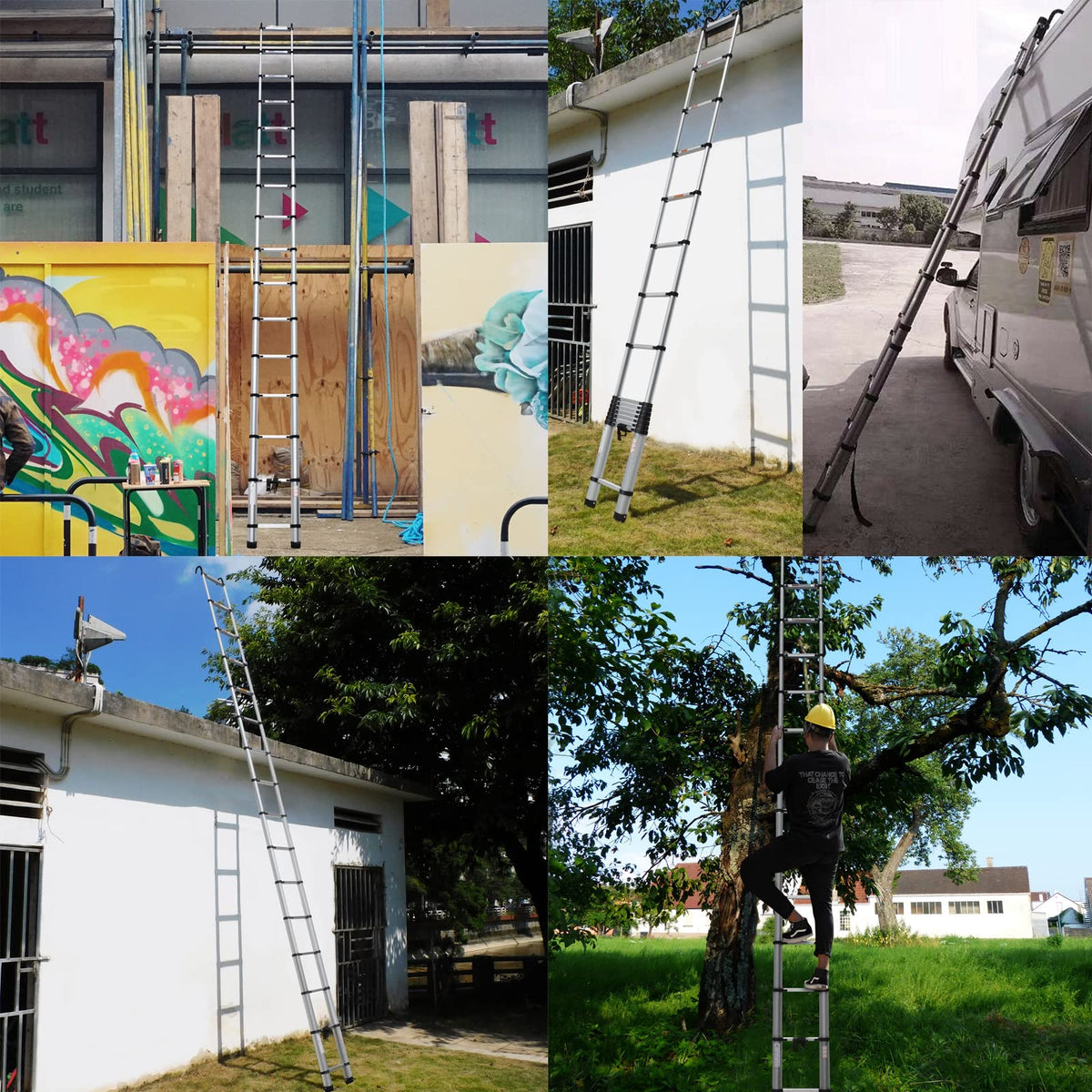 20FT Aluminum Telescoping Ladder with Roof Hooks, 330lbs Capacity C534
