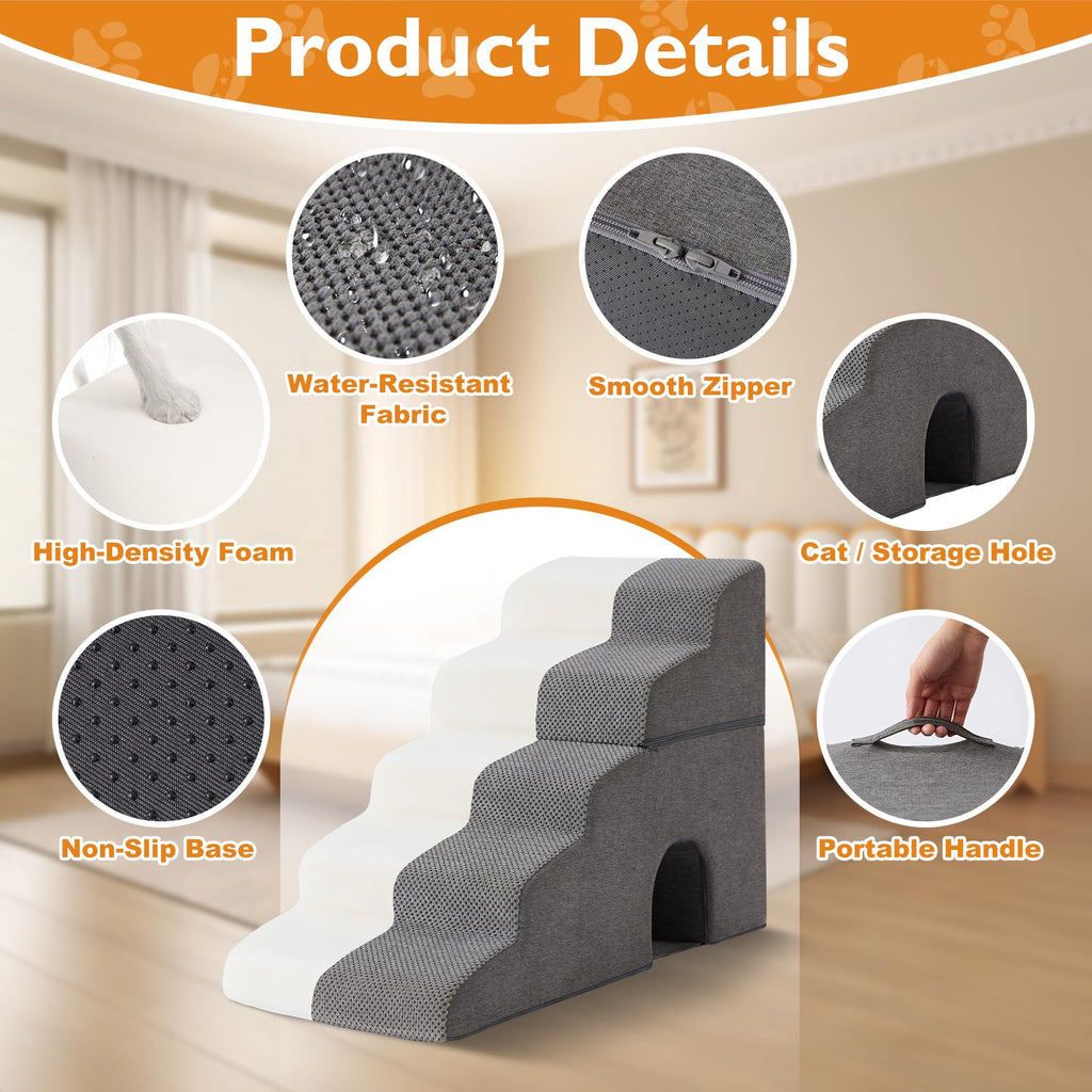 Grey 5-Step Dog Stairs W363917
