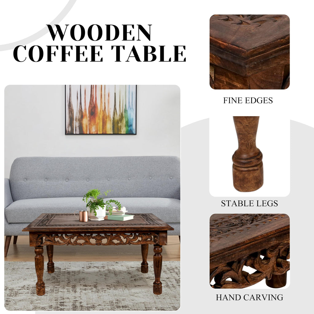 Farmhouse Coffee Table 36x24x18 Jali Carved Wood M1366